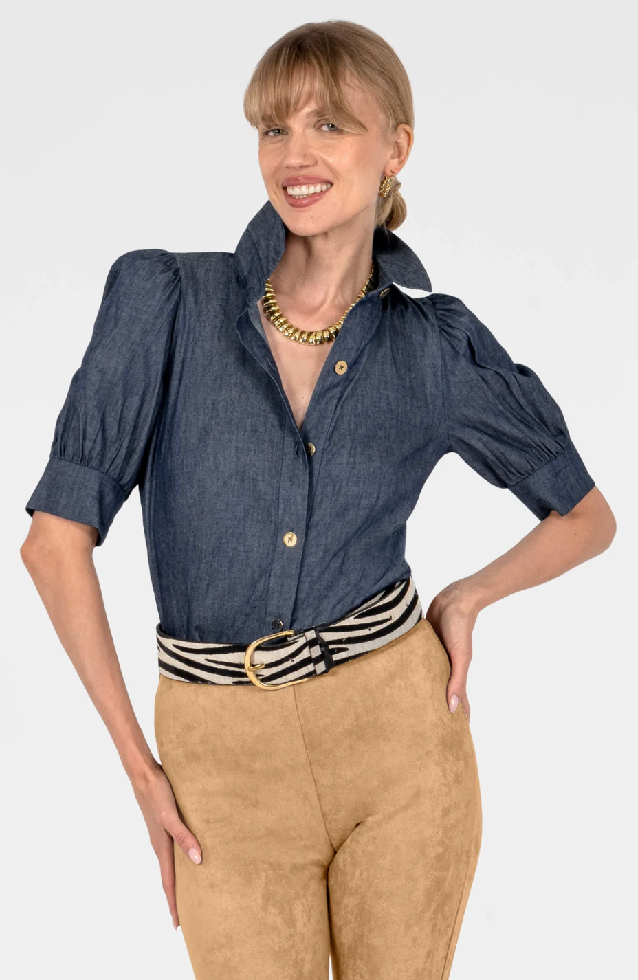 TPPFDM-DEN Puff Sleeve Top Chambray/Denim