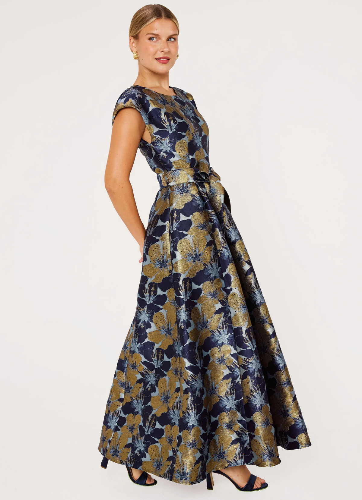 Olivia Gown Navy Poinsettia Jacquard