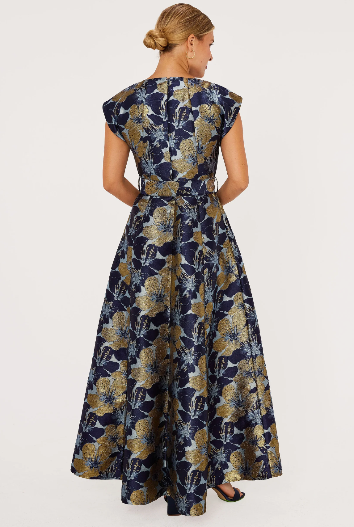 Olivia Gown Navy Poinsettia Jacquard