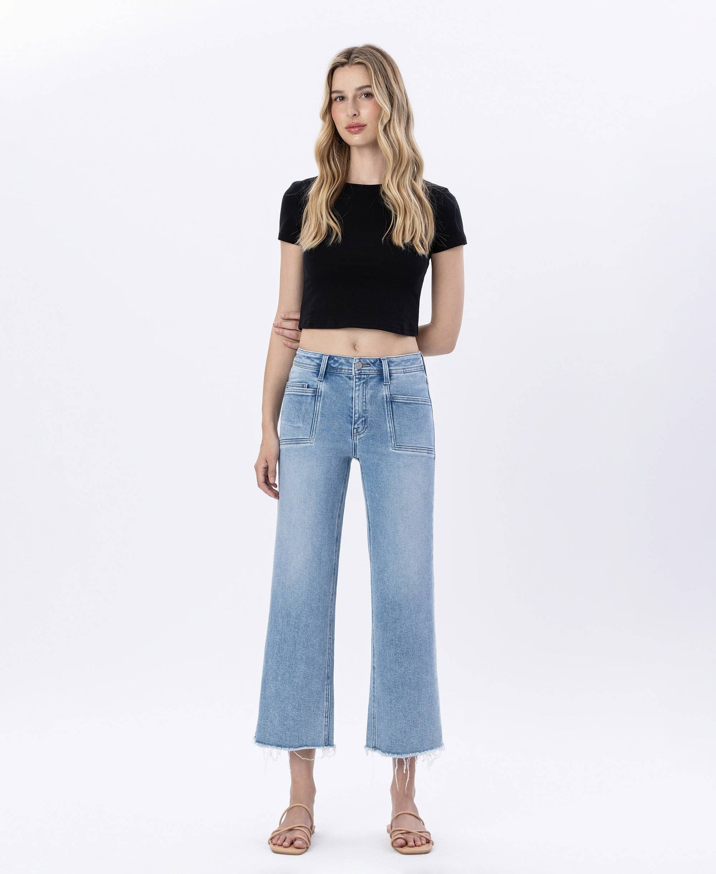 HIGH RISE CROP SLIM WIDE LEG JEANS