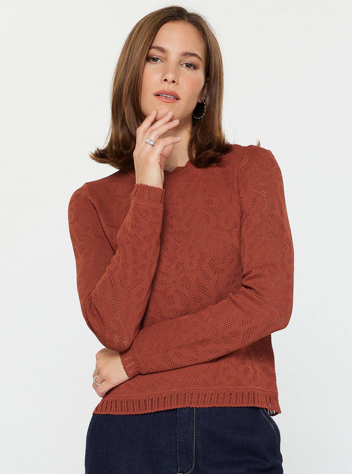 Scalloped Neck Textural Knit Sweater