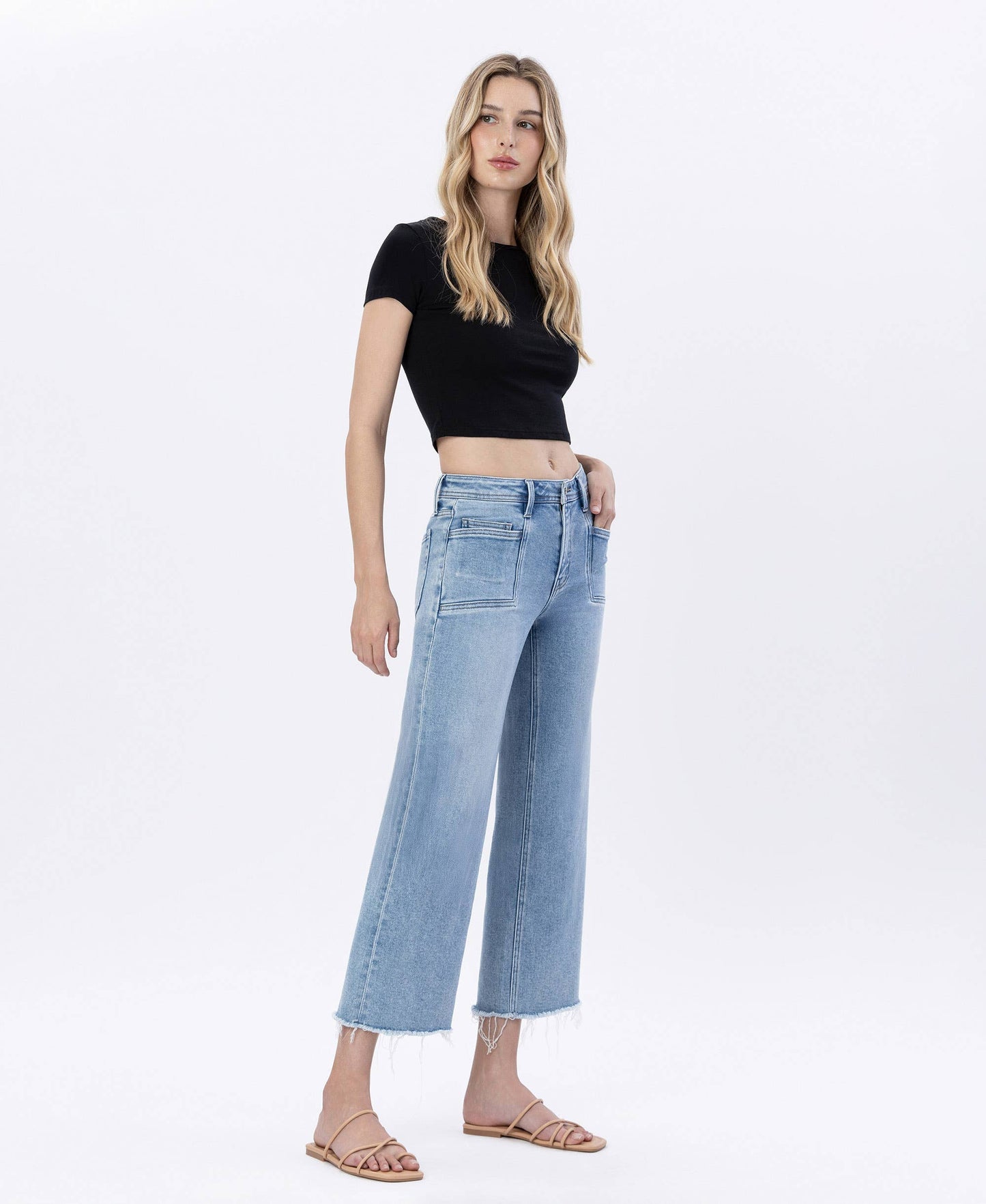 HIGH RISE CROP SLIM WIDE LEG JEANS
