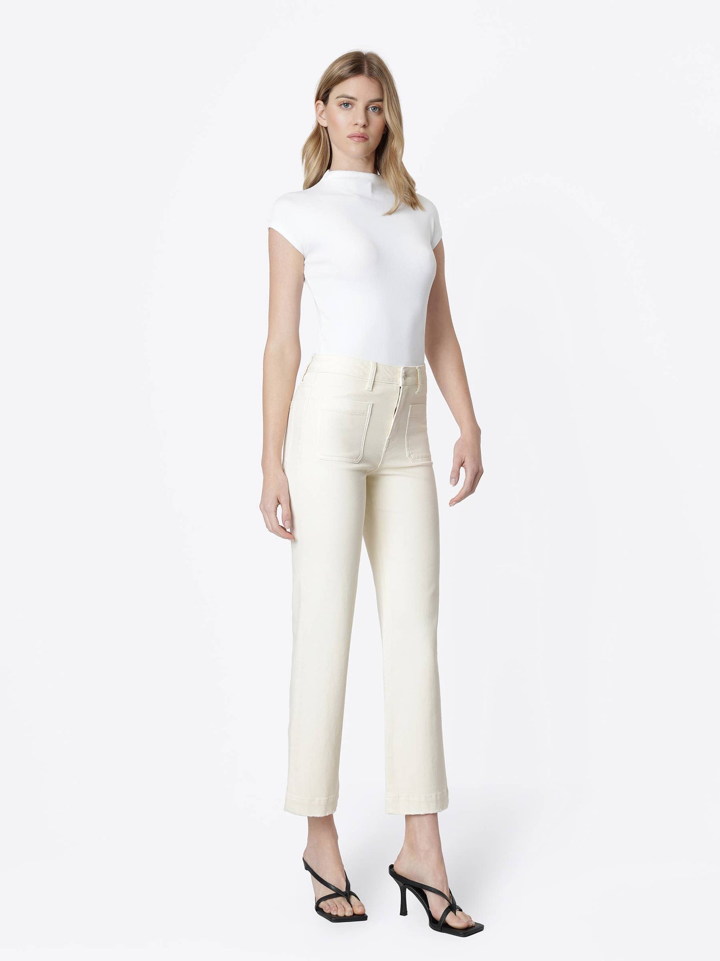 HIGH RISE PATCH POCKET NATURAL SLIM WIDE JEANS T7368NTR