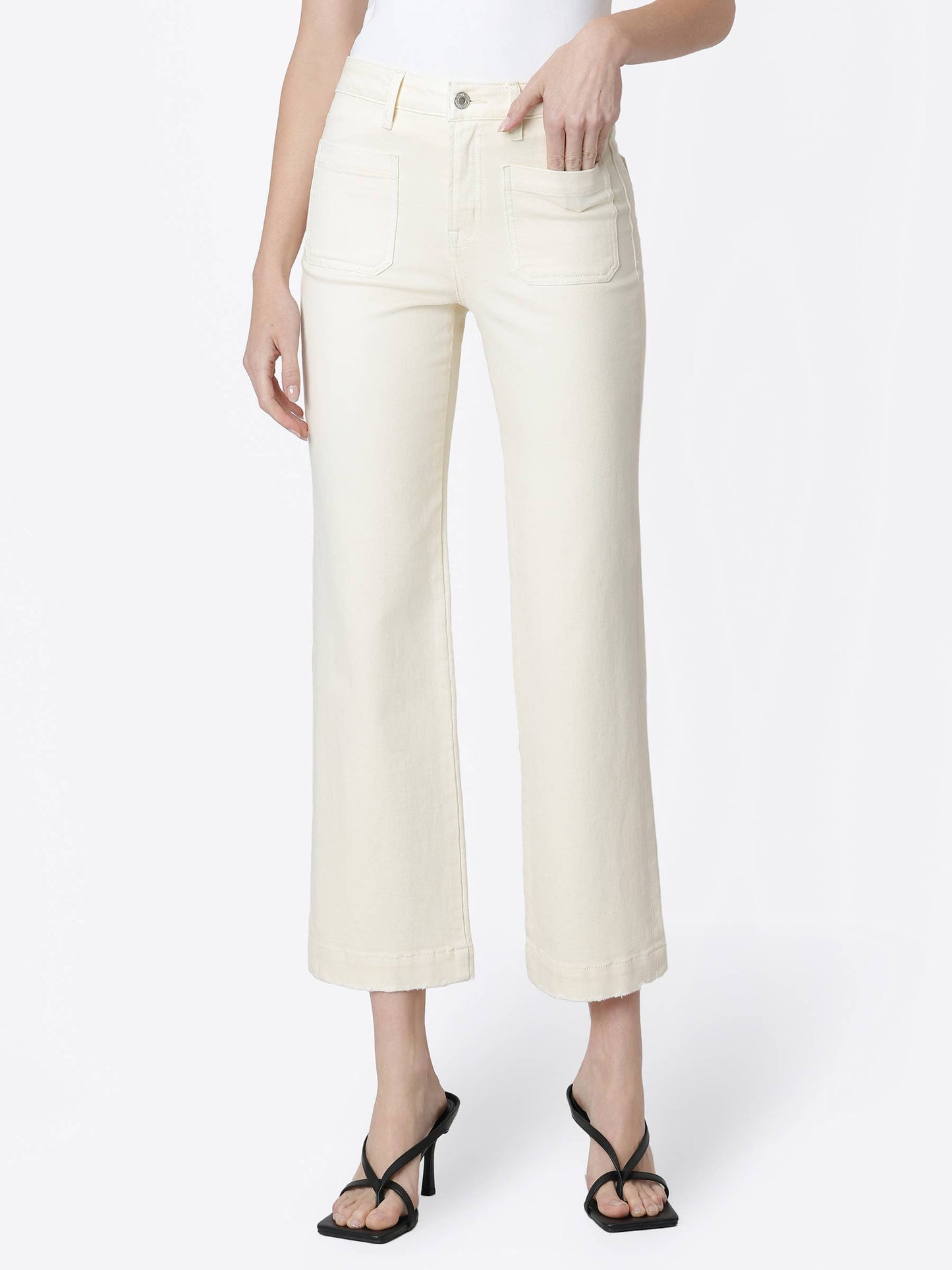 HIGH RISE PATCH POCKET NATURAL SLIM WIDE JEANS T7368NTR