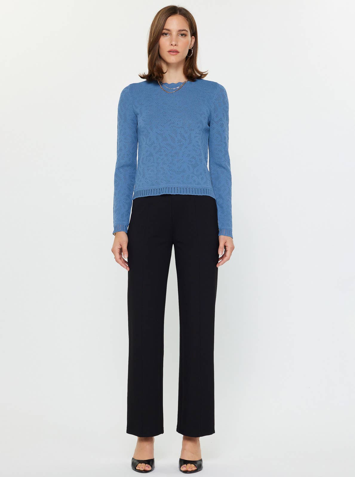 Scalloped Neck Textural Knit Sweater