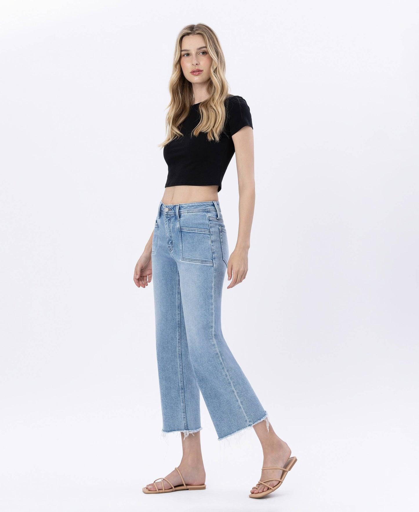 HIGH RISE CROP SLIM WIDE LEG JEANS