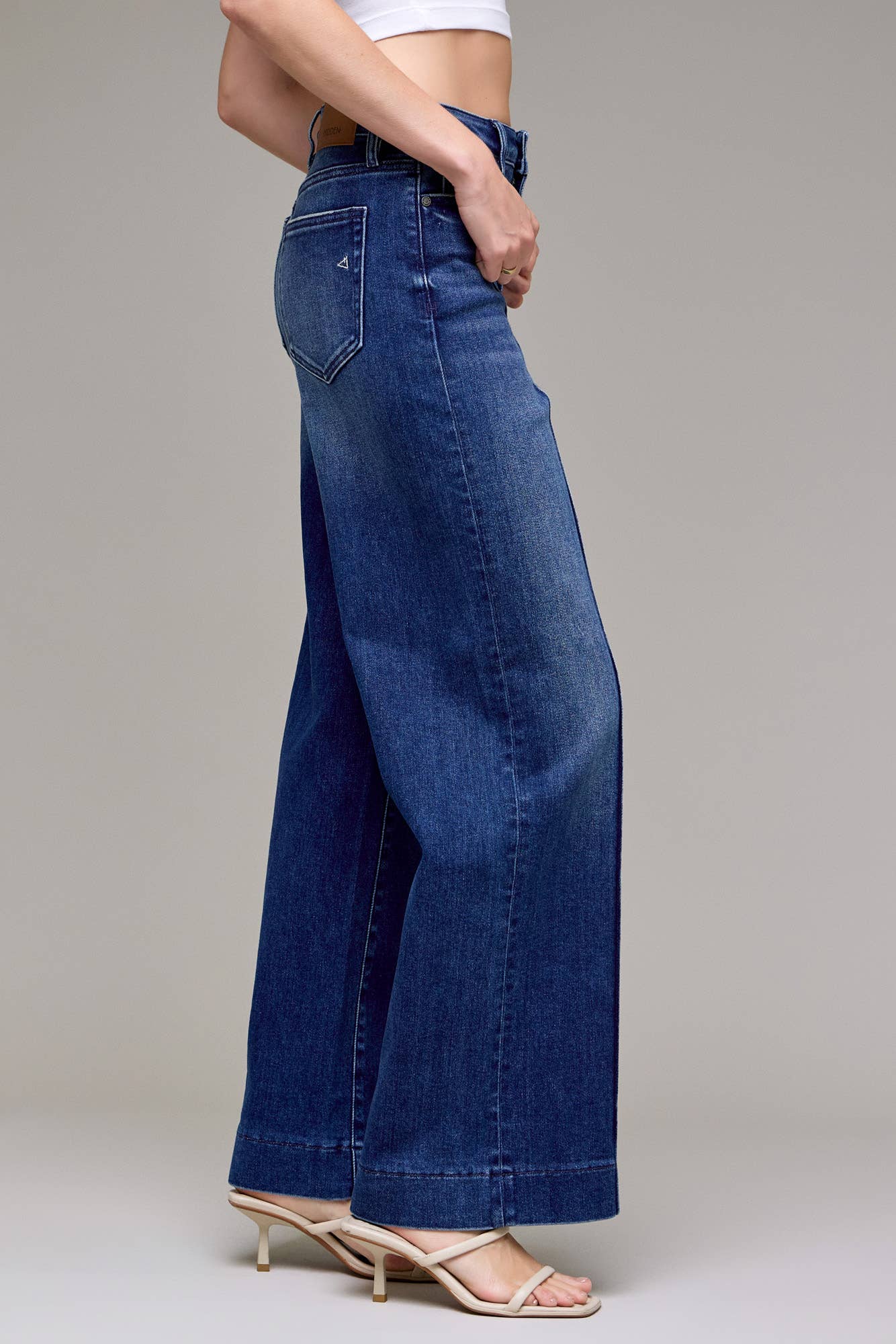 Dark Wash Pintuck High Rise Wide Leg