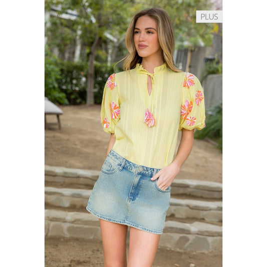 Hand Embroidered Puff Sleeve Tassel Top