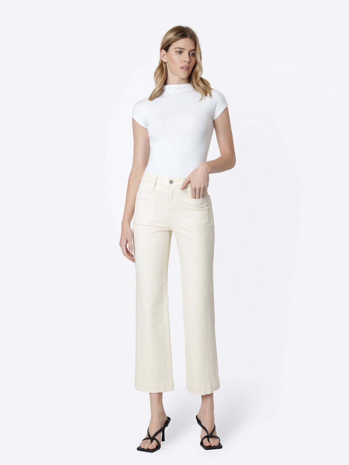 HIGH RISE PATCH POCKET NATURAL SLIM WIDE JEANS T7368NTR