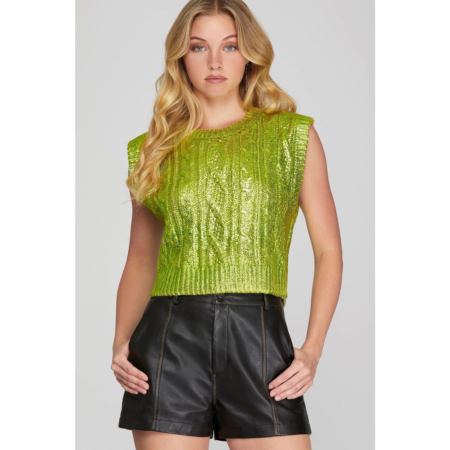 METALLIC CROP SWEATER