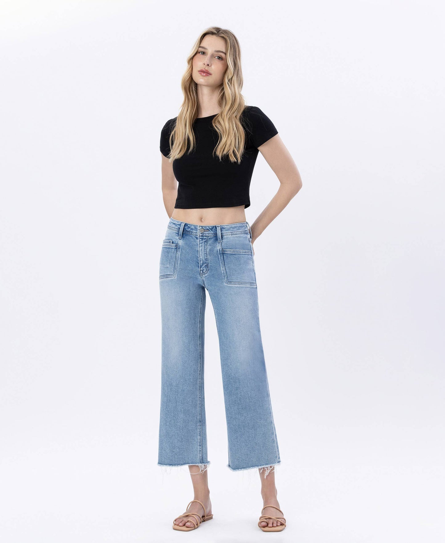 HIGH RISE CROP SLIM WIDE LEG JEANS