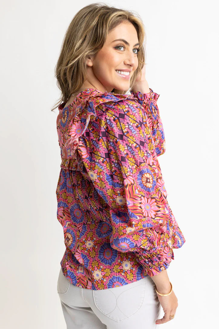 Kaleidoscope Ruffle Vneck Top