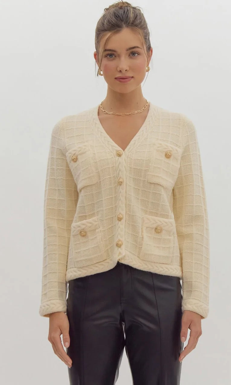 Cropped Cream Jacket with gold buttons