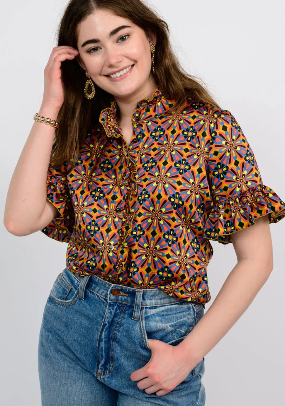 Satin Ruffle Retro Blouse