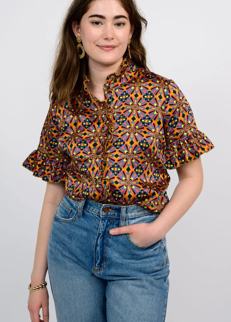 Satin Ruffle Retro Blouse